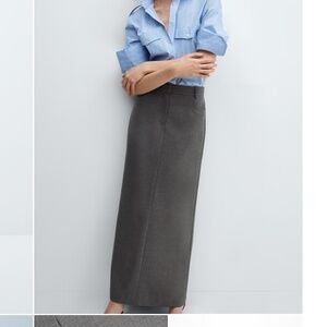 MANGO GRAY SLIT LONG SKIRT